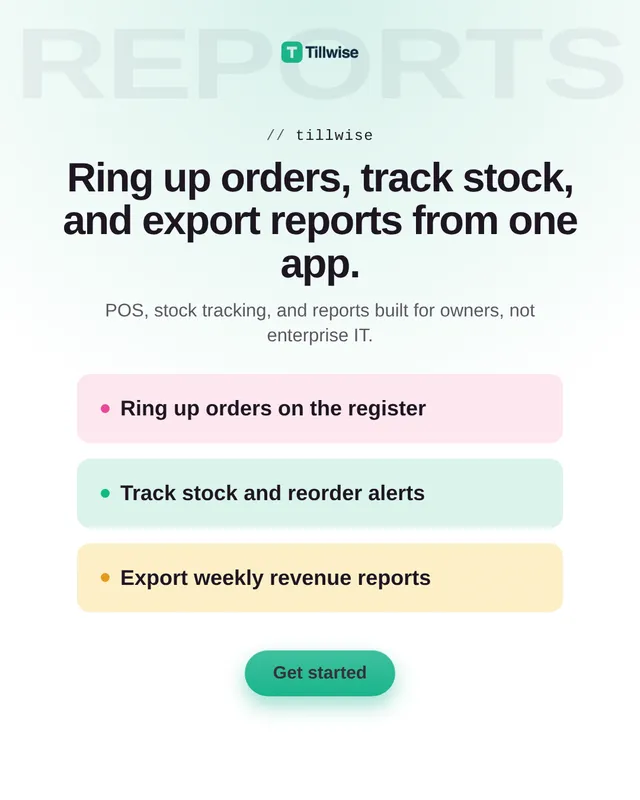 Tillwise ad listing ring up orders, track stock and export weekly revenue reports